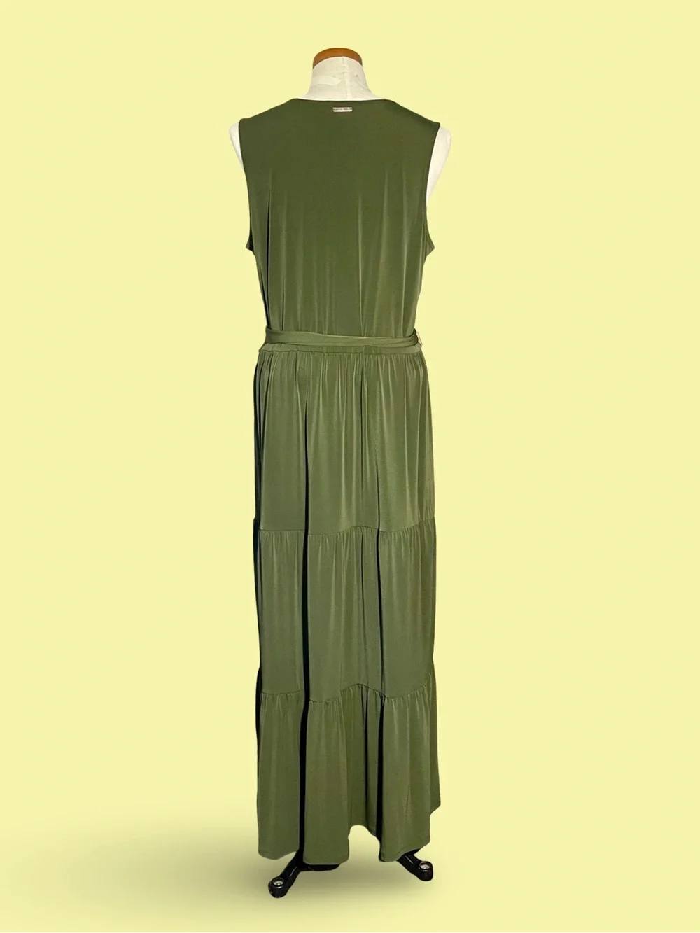Michael Michael Kors Olive GreenTiered Maxi Dress Lace Up Chain V-Neck Sz1X